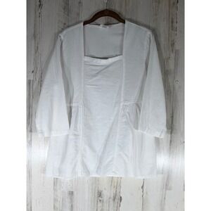 CMC Color Me Cotton White Top Size Medium 3/4 Sleeve Square Neck Made USA